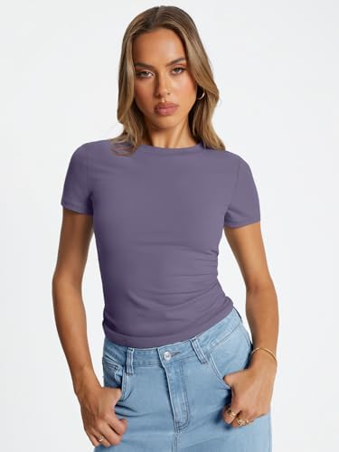 Trendy Queen Womens Basic T Shirts Summer Tops 2025 Crop Short Sleeve Slim Fit Tee Cute Gym Workout Clothes