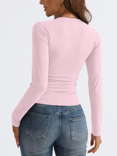 Trendy Queen Long Sleeve Shirts for Women 2025 Fall Fashion V Neck Basics Crop Tops Slim Fitted Y2K Tops Outfits Clothes