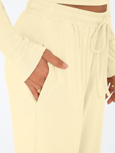 Trendy Queen Women's 2 Piece Matching Lounge Set Long Sleeve Slightly Crop Top Wide Leg Pants Casual Sweatsuit