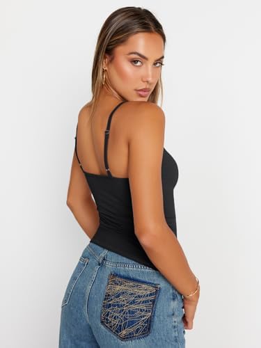 Trendy Queen Womens Adjustable Camisole Sleeveless Square Neck Spaghetti Strap Tank Tops Basic Shirt