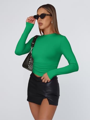 Trendy Queen Womens Long Sleeve T Shirts Fall Fashion 2025 Basic Crop Tops Going Out Outfits Y2k Clothes