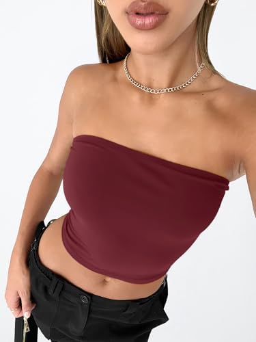 Trendy Queen Womens Tube Tops Strapless Crop Tops Basic Backless Sleeveless Bandeau Going Out Cute 2025 Summer Outfits