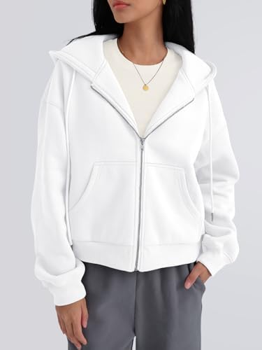 Trendy Queen Zip Up Hoodies For Women Cropped Sweatshirts Fall Fashion Outfits 2025 Y2k Fleece Teen Girls Clothes