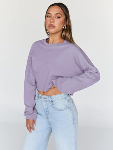 Trendy Queen Cropped Sweatshirts for Women Oversized Crewneck Sweaters Long Sleeve Tops Fall Winter Clothes 2025