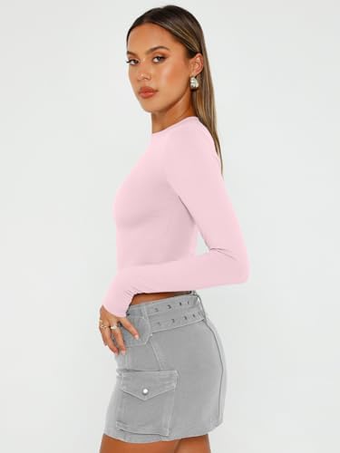 Trendy Queen Womens Long Sleeve Crop Tops Basic Slim Fitted Shirts Fashion 2025 Going Out Y2k Tops Teen Girl Clothes
