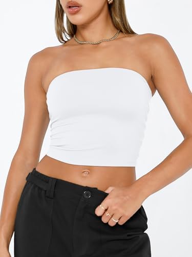 Trendy Queen Womens Tube Tops Strapless Crop Tops Basic Backless Sleeveless Bandeau Going Out Cute 2025 Summer Outfits