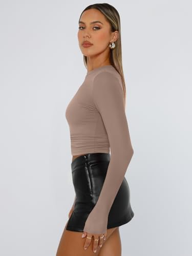 Trendy Queen Womens Long Sleeve T Shirts Fall Fashion 2025 Basic Crop Tops Going Out Outfits Y2k Clothes