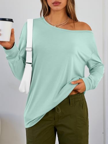 Trendy Queen Womens Off The Shoulder Tops Oversized Tshirts Long Sleeve 2025 Casual Basic Tees