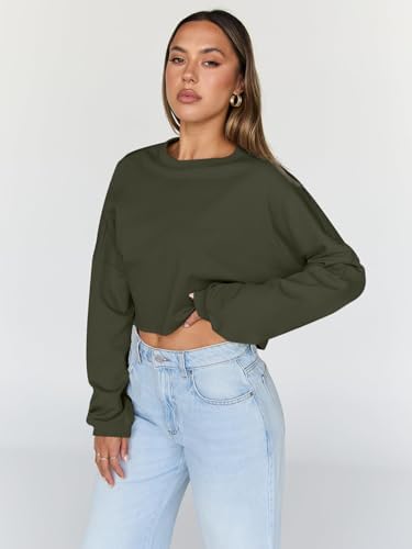 Trendy Queen Cropped Sweatshirts for Women Oversized Crewneck Sweaters Long Sleeve Tops Fall Winter Clothes 2025