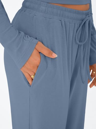 Trendy Queen Women's 2 Piece Matching Lounge Set Long Sleeve Slightly Crop Top Wide Leg Pants Casual Sweatsuit