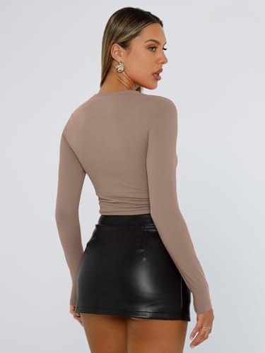 Trendy Queen Womens Long Sleeve T Shirts Fall Fashion 2025 Basic Crop Tops Going Out Outfits Y2k Clothes