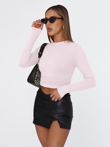 Trendy Queen Womens Long Sleeve T Shirts Fall Fashion 2025 Basic Crop Tops Going Out Outfits Y2k Clothes