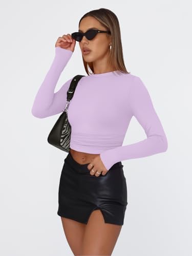 Trendy Queen Womens Long Sleeve T Shirts Fall Fashion 2025 Basic Crop Tops Going Out Outfits Y2k Clothes