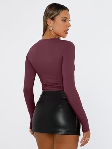 Trendy Queen Womens Long Sleeve T Shirts Fall Fashion 2025 Basic Crop Tops Going Out Outfits Y2k Clothes