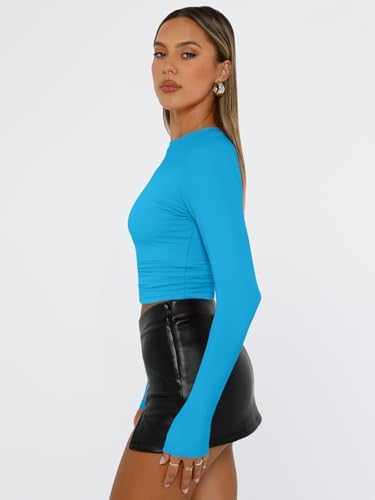 Trendy Queen Womens Long Sleeve T Shirts Fall Fashion 2025 Basic Crop Tops Going Out Outfits Y2k Clothes