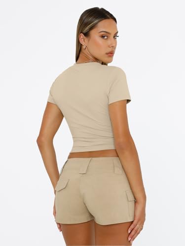 Trendy Queen Womens Short Sleeve T Shirts Summer Crop Tops Basic Slim Fit Gym Workout Y2k Clothes