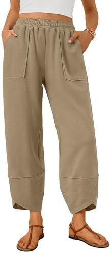 Trendy Queen Women's Wide Leg Pants Boho Summer Capri Palazzo Harem Casual Barrel Sweatpants Baggy Slacks with Pockets