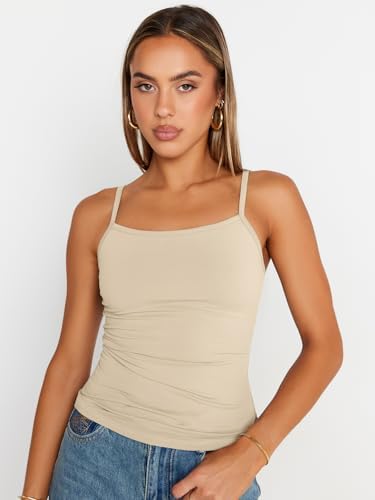 Trendy Queen Womens Adjustable Camisole Sleeveless Square Neck Spaghetti Strap Tank Tops Basic Shirt