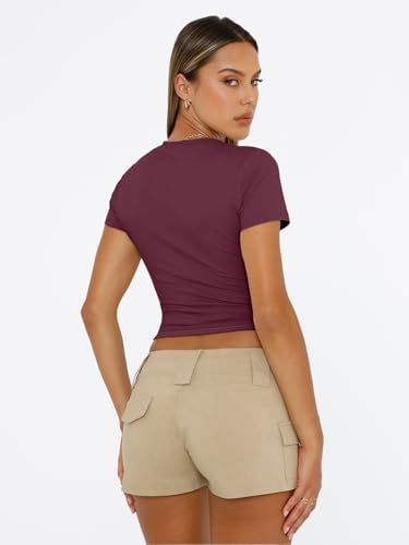 Trendy Queen Womens Short Sleeve T Shirts Summer Crop Tops Basic Slim Fit Gym Workout Y2k Clothes