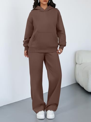 Trendy Queen 2 Piece Lounge Sweat Sets Plus Size Fall Fashion Matching Sweatsuits Wide Leg Pants Travel Outfit Winter Clothes