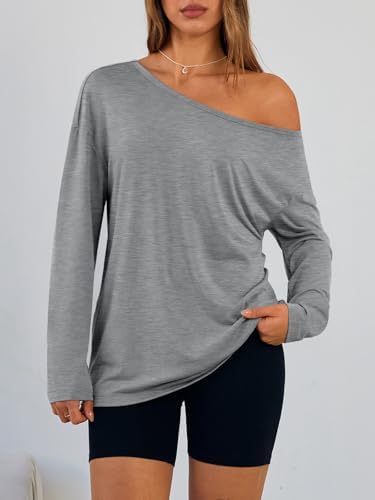 Trendy Queen Womens Off The Shoulder Tops Oversized Tshirts Long Sleeve 2025 Casual Basic Tees