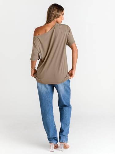 Trendy Queen Womens Off The Shoulder Tops Oversized T-Shirts Short Sleeve Tees Summer 2025 Casual Spring Fashion Clothes