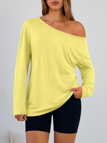 Trendy Queen Womens Off The Shoulder Tops Oversized Tshirts Long Sleeve 2025 Casual Basic Tees