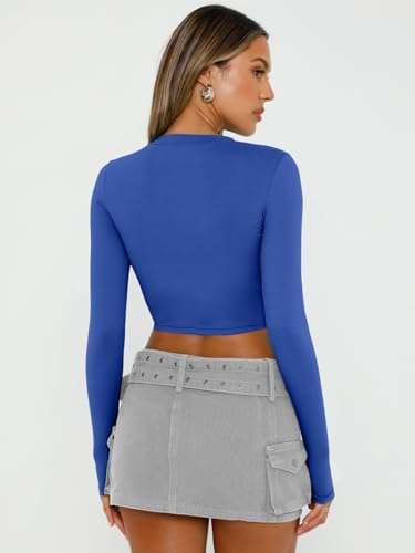 Trendy Queen Womens Long Sleeve Crop Tops Basic Slim Fitted Shirts Fashion 2025 Going Out Y2k Tops Teen Girl Clothes