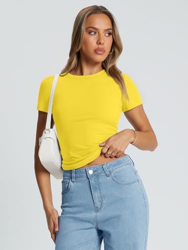 Trendy Queen Womens Basic T Shirts Summer Tops 2025 Crop Short Sleeve Slim Fit Tee Cute Gym Workout Clothes