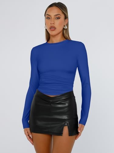 Trendy Queen Womens Long Sleeve T Shirts Fall Fashion 2025 Basic Crop Tops Going Out Outfits Y2k Clothes