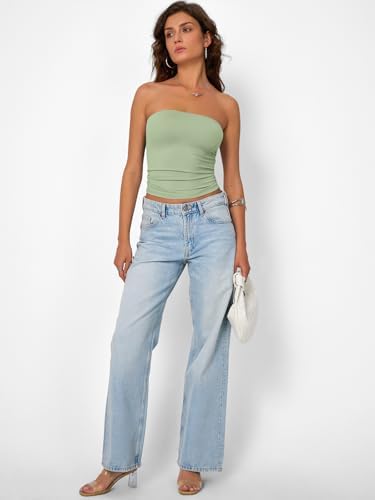 Trendy Queen Womens Strapless Tube Tops Basic Backless Sleeveless Bandeau Going Out Crop Tops Cute 2025 Summer Clothes