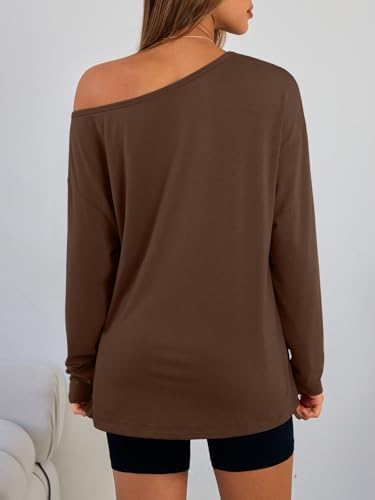 Trendy Queen Womens Off The Shoulder Tops Oversized Tshirts Long Sleeve 2025 Casual Basic Tees