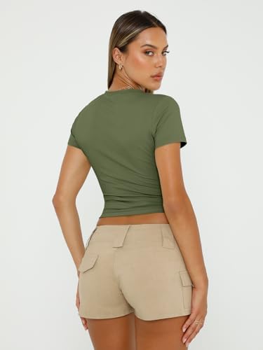 Trendy Queen Womens Short Sleeve T Shirts Summer Crop Tops Basic Slim Fit Gym Workout Y2k Clothes