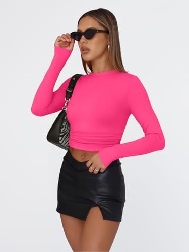 Trendy Queen Womens Long Sleeve T Shirts Fall Fashion 2025 Basic Crop Tops Going Out Outfits Y2k Clothes