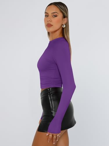 Trendy Queen Womens Long Sleeve T Shirts Fall Fashion 2025 Basic Crop Tops Going Out Outfits Y2k Clothes