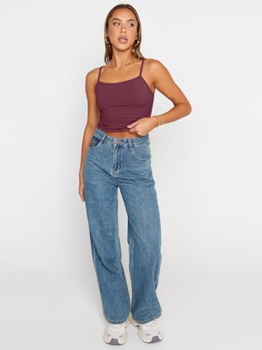 Trendy Queen Womens Adjustable Camisole Sleeveless Square Neck Spaghetti Strap Tank Tops Basic Shirt