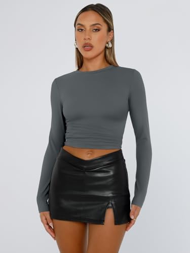 Trendy Queen Womens Long Sleeve T Shirts Fall Fashion 2025 Basic Crop Tops Going Out Outfits Y2k Clothes