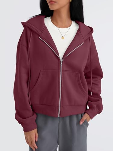 Trendy Queen Zip Up Hoodies For Women Cropped Sweatshirts Fall Fashion Outfits 2025 Y2k Fleece Teen Girls Clothes