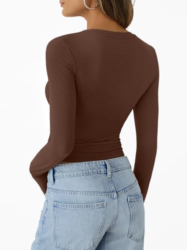 Trendy Queen Womens Long Sleeve T-Shirts Basic Crop Tops 2025 Fall Fashion Outfits Going Out Winter Clothes