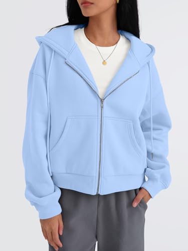 Trendy Queen Zip Up Hoodies For Women Cropped Sweatshirts Fall Fashion Outfits 2025 Y2k Fleece Teen Girls Clothes