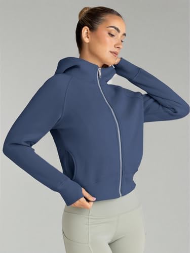 Trendy Queen Womens Zip Up Hoodies Jackets Cropped Sweatshirts Fleece Fall Outfits Casual Comfy Y2k Tops Winter Clothes 2025