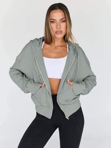 Trendy Queen Hoodies for Women Full Zip Up Cropped Sweatshirts Jackets Casual Comfy Gym Tops Fall Outfits Winter Clothes 2025