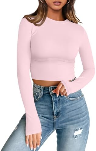Trendy Queen Womens Long Sleeve Crop Tops Basic Slim Fitted Shirts Fashion 2025 Going Out Y2k Tops Teen Girl Clothes