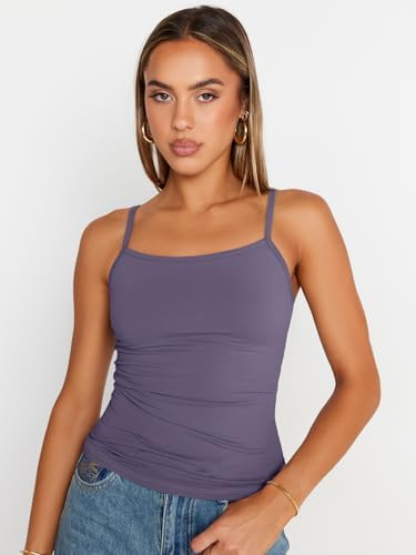 Trendy Queen Womens Adjustable Camisole Sleeveless Square Neck Spaghetti Strap Tank Tops Basic Shirt