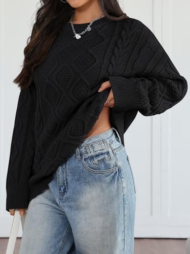 Trendy Queen Women's Oversized Cable Knit Crewneck Sweaters Cozy Winter Clothes