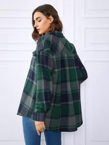 Trendy Queen Womens Flannel Shacket Casual Jacket Plaid Button Down Long Sleeve Shirt Fall Winter Outfits