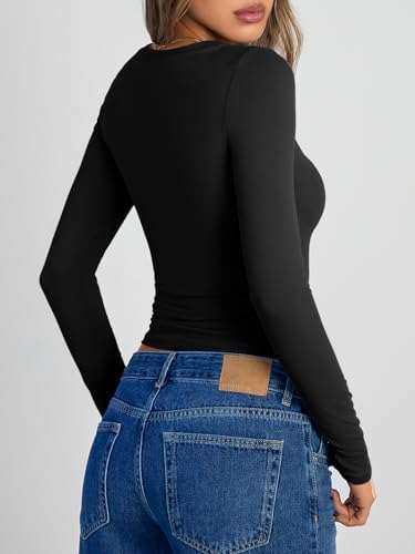 Trendy Queen Womens Long Sleeve Shirts Crop Tops Fall Fashion 2025 Going Out Basic Winter Clothes