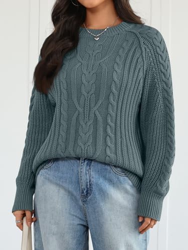 Trendy Queen Women's Oversized Cable Knit Crewneck Fall Pullover Sweaters