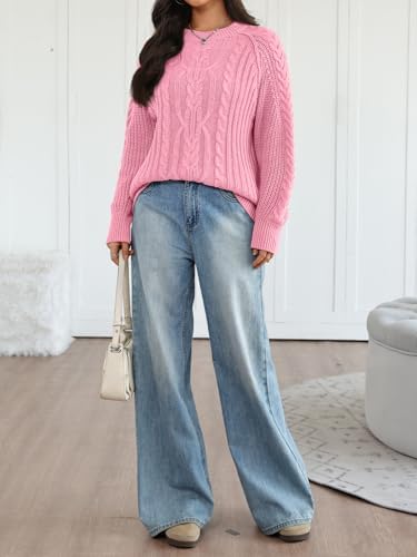 Trendy Queen Women's Oversized Cable Knit Crewneck Fall Pullover Sweaters