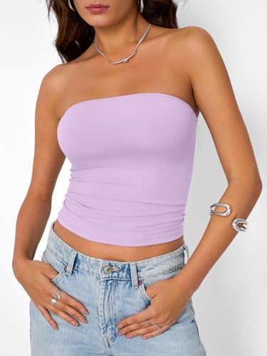 Trendy Queen Womens Strapless Tube Tops Basic Backless Sleeveless Bandeau Going Out Crop Tops Cute 2025 Summer Clothes